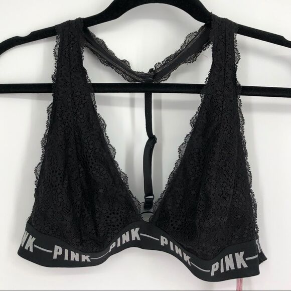 PINK Victorias Secret Lace Bralette Large Black - Picture 1 of 5